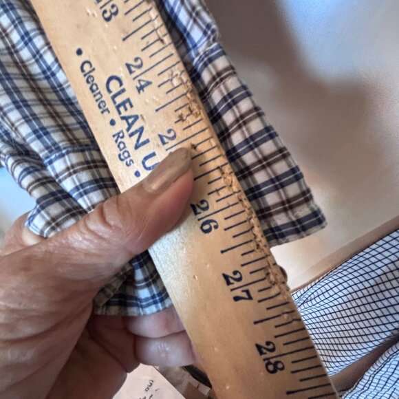 Chaps Mens Easy Care Button-Up Shirt 2XL Tall Plaid Cotton Blend Brown & Blue - Picture 13 of 13